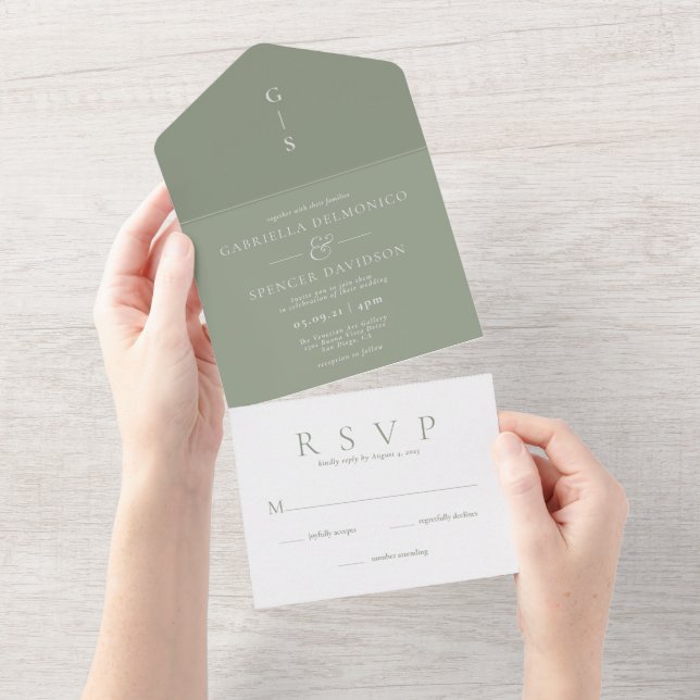 Chic Shades of Sage Green Wedding  All In One Invitation (Tearaway)