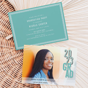 Chic Shadows Aqua   Photo Graduation Party Invitation