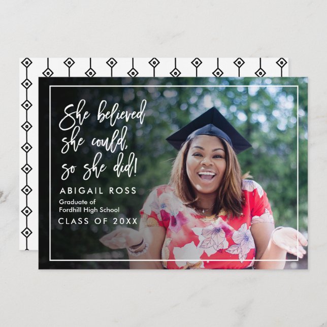 Chic She believed Script Quote Graduation Invitation (Front/Back)