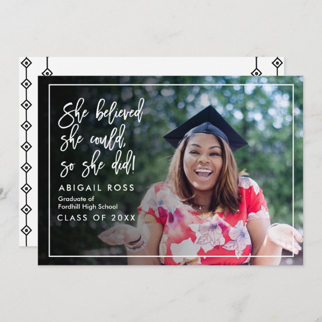 Chic She believed Script Quote Graduation Invitation (Front/Back)