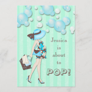 Chic She's About to Pop Boys Baby Shower Invitation