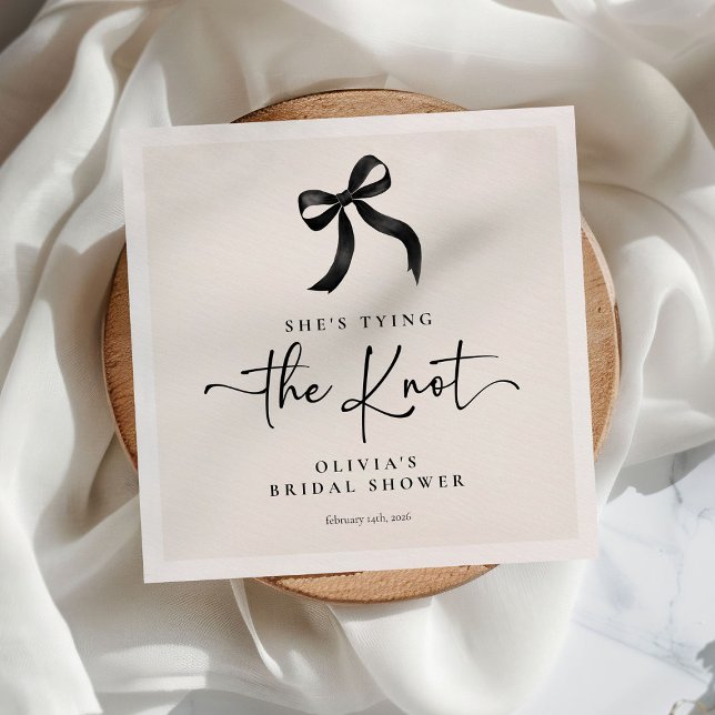 Chic She's Tying the Knot Black Bow Bridal Shower Napkin (Creator Uploaded)