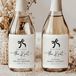 Chic She's Tying the Knot Black Bow Bridal Shower Sparkling Wine Label