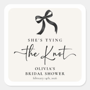Chic She's Tying the Knot Black Bow Bridal Shower Square Sticker