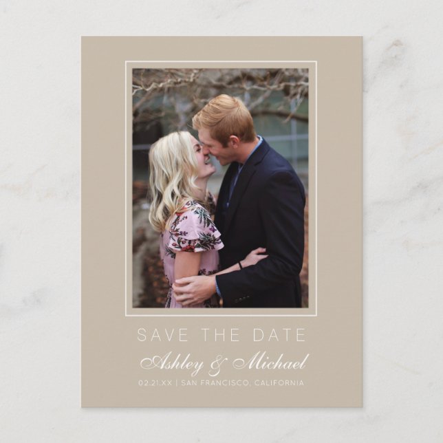 Chic Shiitake Grey Save the Date Engagement Photo Announcement Postcard (Front)