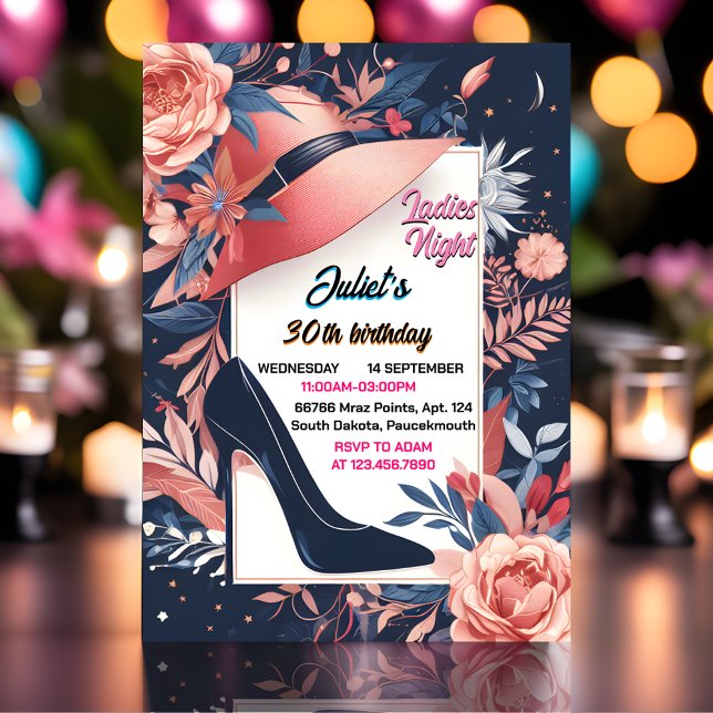 Chic Shoe Stylish Adult Ladies Night 30th Birthday Invitation (Creator Uploaded)