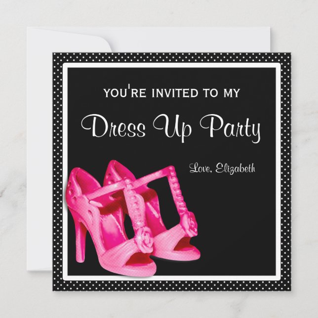 Chic Shoes Girly Pink and Black Dress Up Party Invitation (Front)