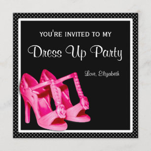 Chic Shoes Girly Pink and Black Dress Up Party Invitation