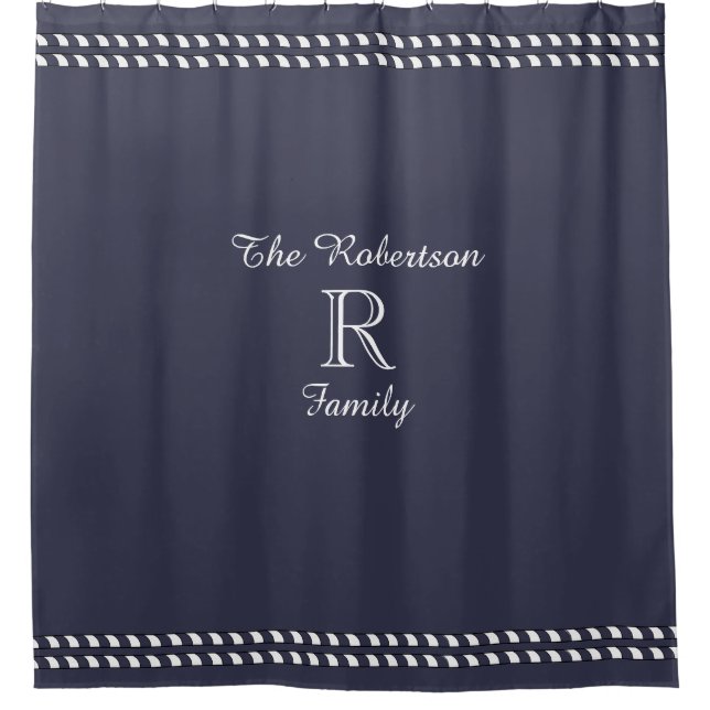 CHIC SHOWER CURTAIN_"FAMILY" NAVY/WHITE SHOWER CURTAIN (Front)