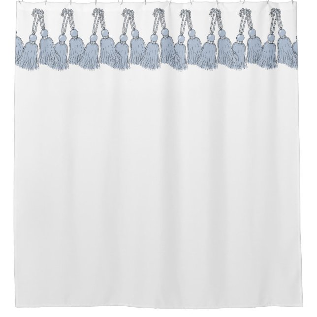 CHIC SHOWER CURTAIN_PANTONE SERENITY BLUE TASSELS CURTAIN (Front)