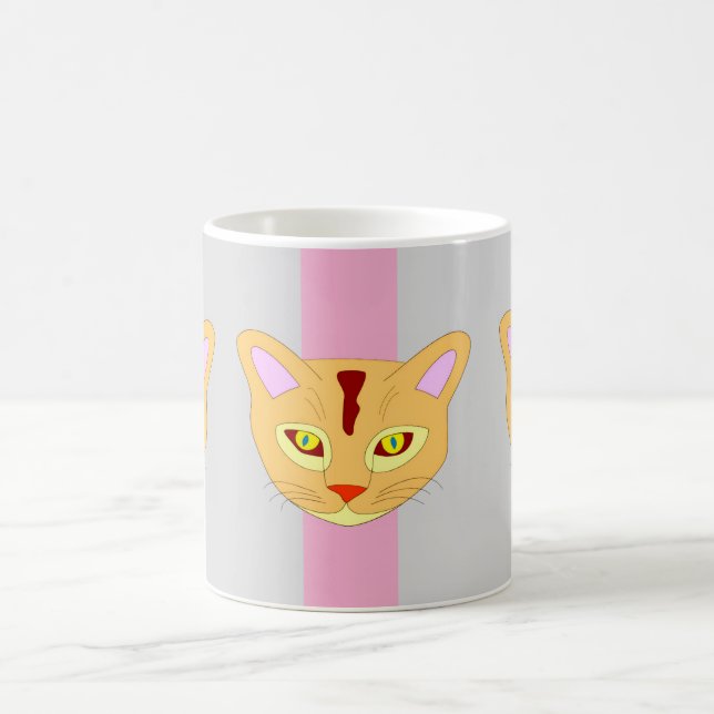 Chic Siamese Cat Design Pink Gray Coffee Mug (Center)
