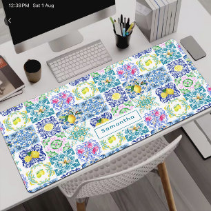 Chic Sicilian azulejo Amalfi Mediterranean tiles Desk Mat