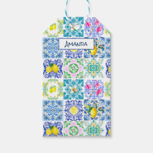 Chic Sicilian azulejo Amalfi Mediterranean tiles Gift Tags