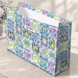 Chic Sicilian azulejo Amalfi Mediterranean tiles Large Gift Bag