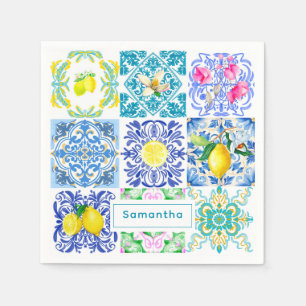 Chic Sicilian azulejo Amalfi Mediterranean tiles Napkin