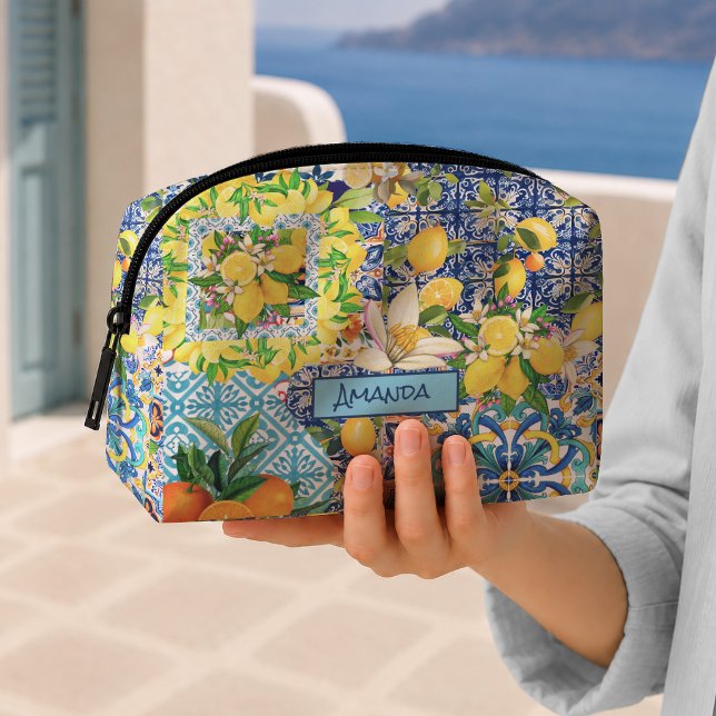 Chic Sicilian Blue Turquoise Floral Tile Dopp Kit (Creator Uploaded)