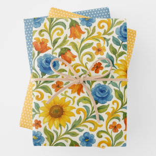 Chic Sicilian Colorful Leaves Floral Art Pattern Wrapping Paper Sheet