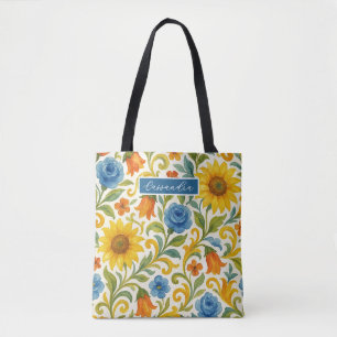 Chic Sicilian Colourful Leaves Floral Art Pattern Tote Bag
