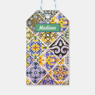 Chic Sicilian Mediterranean green tiles Gift Tags