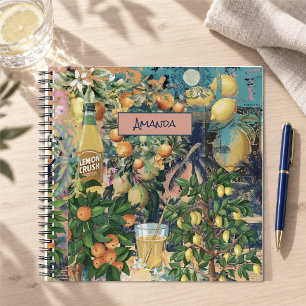 Chic Sicilian Orange Floral Citrus Tiles Notebook