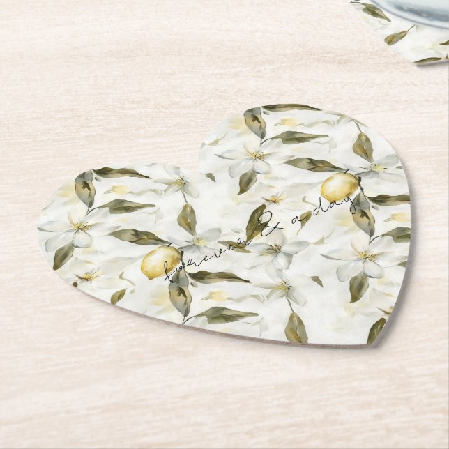 Chic Sicilian Summer Lemons Floral Wedding Paper Coaster (Angled)