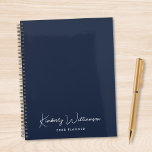 Chic Signature Script Monogram Blue Planner<br><div class="desc">Plan ahead in style with this chic blue personalized planner, designed for professionals who appreciate clean modern design. Featuring your monogram name in an elegant signature script, this planner blends functionality with refined personal branding. The understated cover design makes it ideal for work, school, goal setting, or daily scheduling, while...</div>