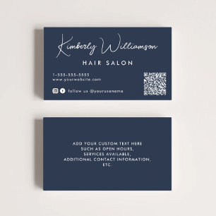 Chic Signature Script QR Code Blue Business Card