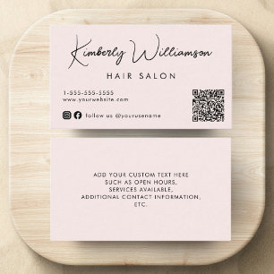 Chic Signature Script QR Code Pink Business Card