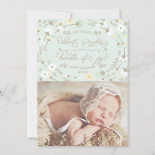 Chic Silent Night First Christmas Mint Photo Card