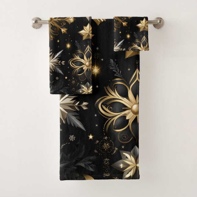 Chic Silver And Gold Snowflakes Bath Towel Set (Insitu)