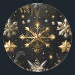Chic Silver And Gold Snowflakes Classic Round Sticker<br><div class="desc">*Customise with additional text.</div>
