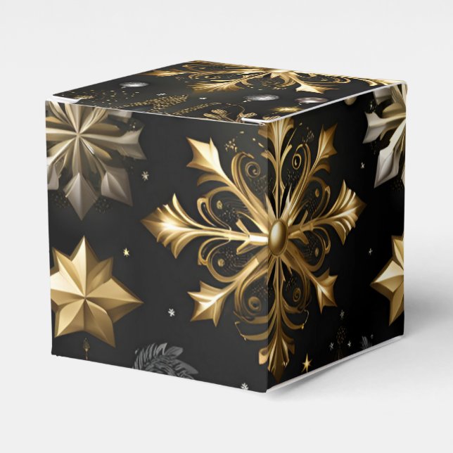 Chic Silver And Gold Snowflakes Cube Favour Box (Front Side)