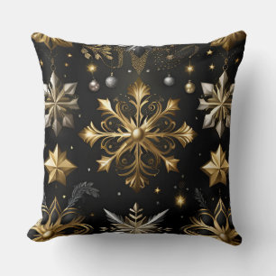 Chic Silver And Gold Snowflakes Cushion