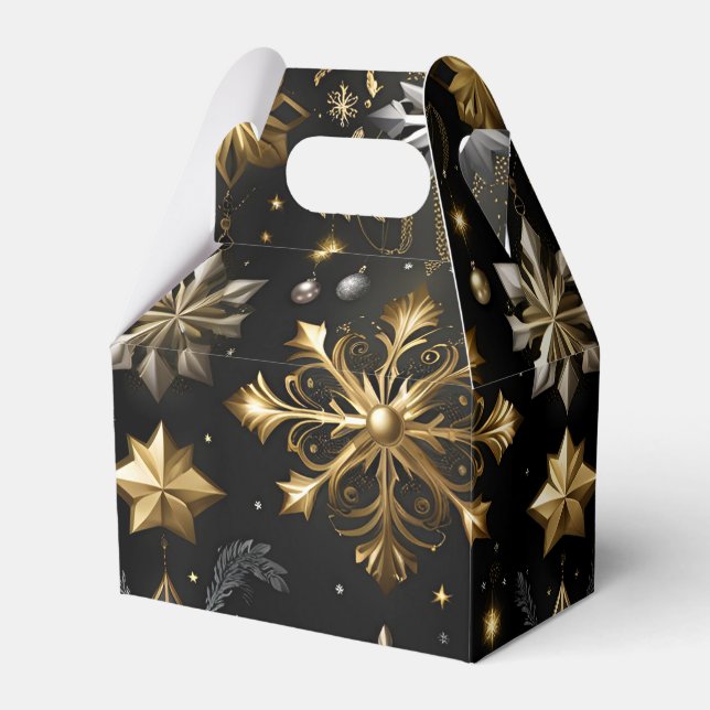 Chic Silver And Gold Snowflakes Gable Favour Box (Front Side)