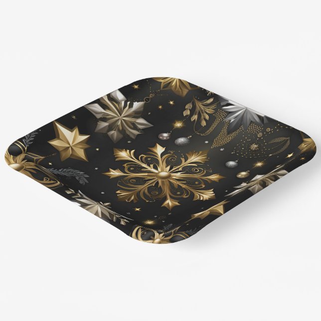 Chic Silver And Gold Snowflakes Paper Plate (Angled)