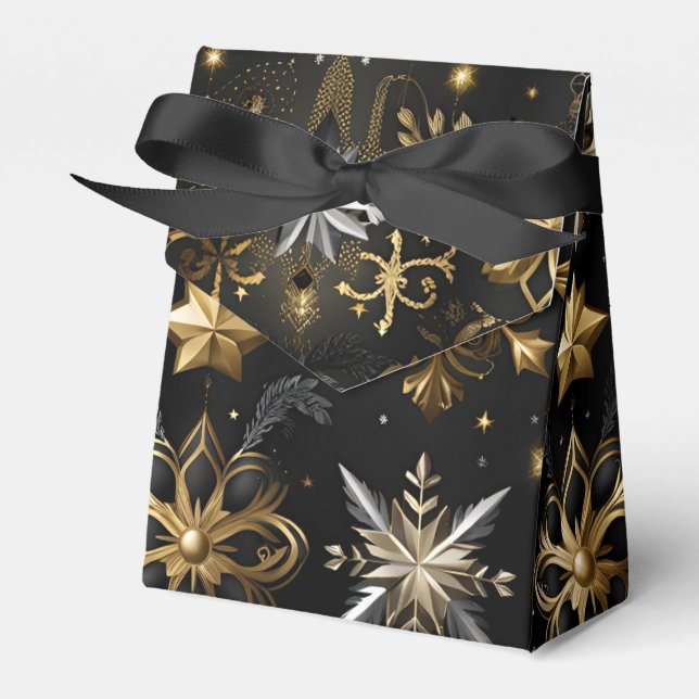 Chic Silver And Gold Snowflakes Tent Favour Box (Front Side)