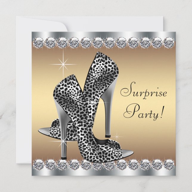 Chic Silver and Gold Womans Surprise Birthday Invitation (Front)