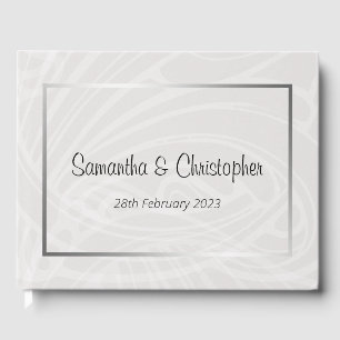 Chic Silver and Grey Damask Swirls Wedding Guest Book