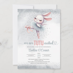 Chic silver and pink tutu dress bunny ballerina invitation