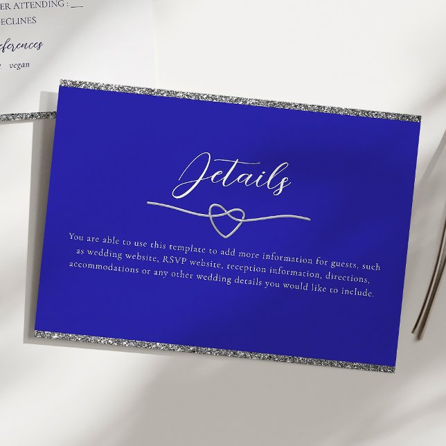 Chic Silver and Royal Blue Wedding Details Enclosure Card (Creator Uploaded)
