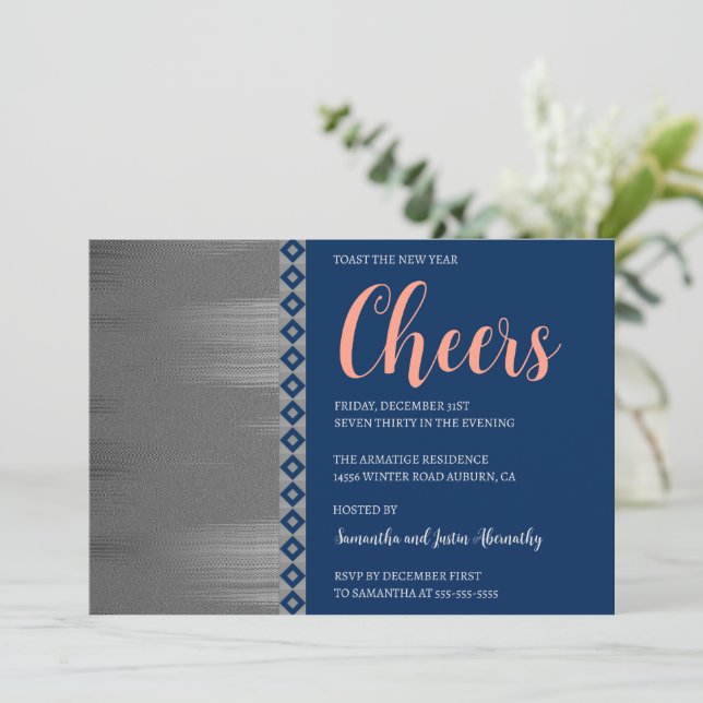 Chic Silver Art Deco New Years Invitation (Standing Front)