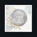 Chic Silver, Blue, Gold Celestial Moon Bat Mitzvah Napkin<br><div class="desc">Elegant and beautiful watercolor celestial theme Bat Mitzvah napkin with exquisite full moon with floral detail showcasing your name and event's date. Use the "Transfer design to a product" section located above this description, and have this design in favour tags, coasters, paper plates, favour/ envelope seal stickers, and even edible...</div>