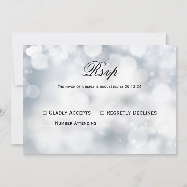 Chic Silver Bokeh Light Wedding Rsvp Invitation (Front)