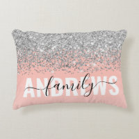 Chic Silver Confetti Pink Gradient Family Monogram