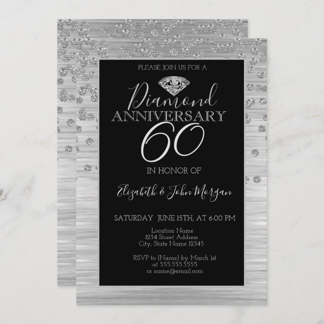 Chic Silver Diamonds Wedding Anniversary Invitation (Front/Back)