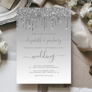 Chic Silver Dripping Glitter Wedding Invitation