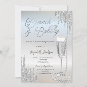 Chic Silver Drips Pearls Prosecco Bridal Shower  Invitation