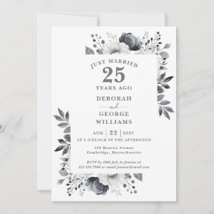 Chic Silver Floral 25th Wedding Anniversary  Invitation