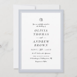Chic Silver Floral dusty blue minimalist wedding Invitation