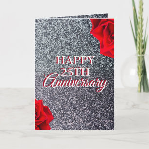 Chic Silver Floral Husband 25th Anniversary Card